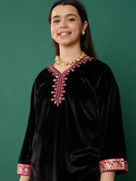 Thumbnail for Lyush Girl Black Velvet Contrast Embroidered Short Kurta - Distacart
