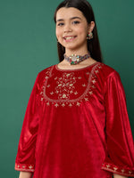 Thumbnail for Lyush Girl Red Velvet Embroidered Short Kurta - Distacart
