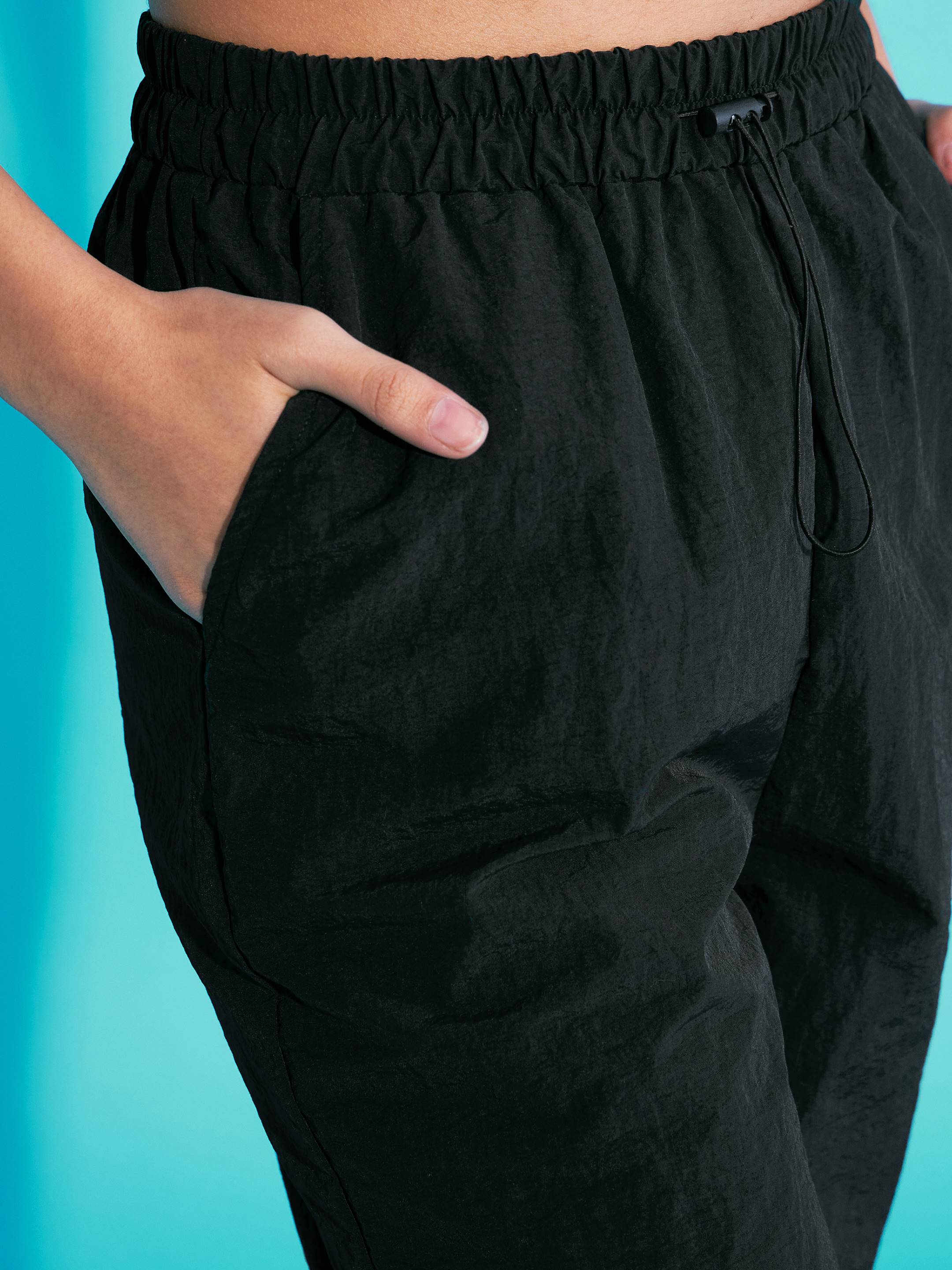 Lyush Girls Black Out Seam Neon Zipper Cargo Parachute Pants - Distacart