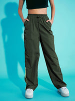 Thumbnail for Lyush Girls Green Out Seam Neon Zipper Cargo Parachute Pants - Distacart