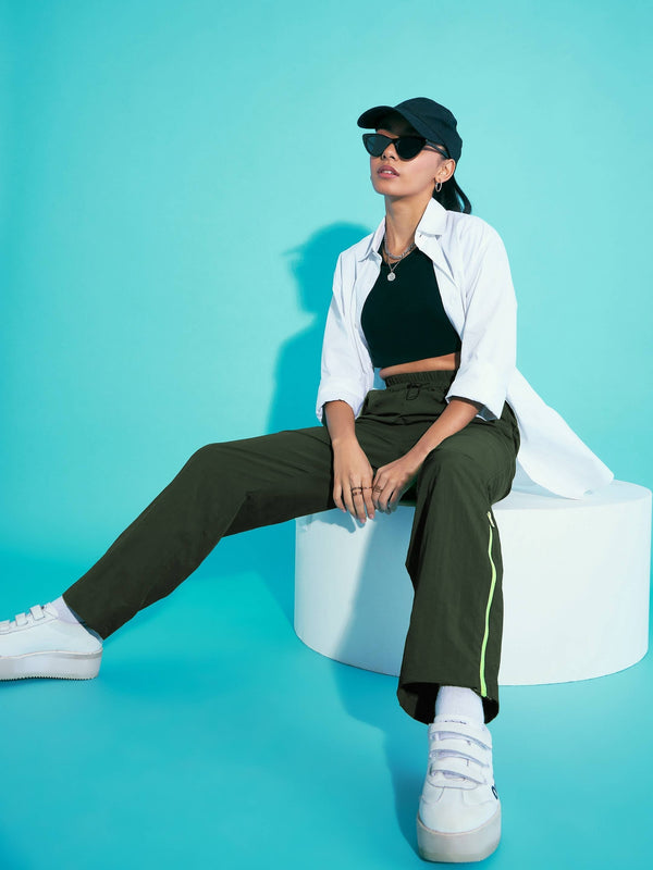 Lyush Girls Green Out Seam Neon Zipper Cargo Parachute Pants - Distacart