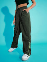 Thumbnail for Lyush Girls Green Out Seam Neon Zipper Cargo Parachute Pants - Distacart