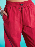 Thumbnail for Lyush Girls Red Contrast Piping Cargo Parachute Pants - Distacart
