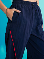 Thumbnail for Lyush Girls Navy Blue Contrast Piping Cargo Parachute Pants - Distacart