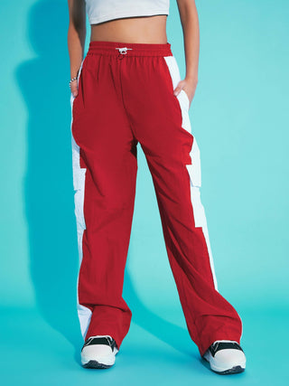 Lyush Girls Red Contrast Pocket Cargo Parachute Pants - Distacart