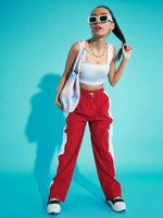 Thumbnail for Lyush Girls Red Contrast Pocket Cargo Parachute Pants - Distacart