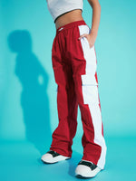 Thumbnail for Lyush Girls Red Contrast Pocket Cargo Parachute Pants - Distacart