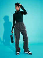 Thumbnail for Lyush Girls Dark Grey Contrast Pocket Cargo Parachute Pants - Distacart