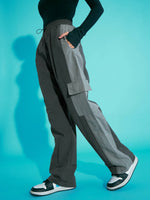 Thumbnail for Lyush Girls Dark Grey Contrast Pocket Cargo Parachute Pants - Distacart
