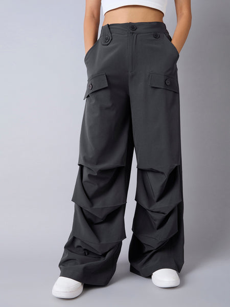 Lyush Girls Grey Pintuck Parachute Cargos - Distacart
