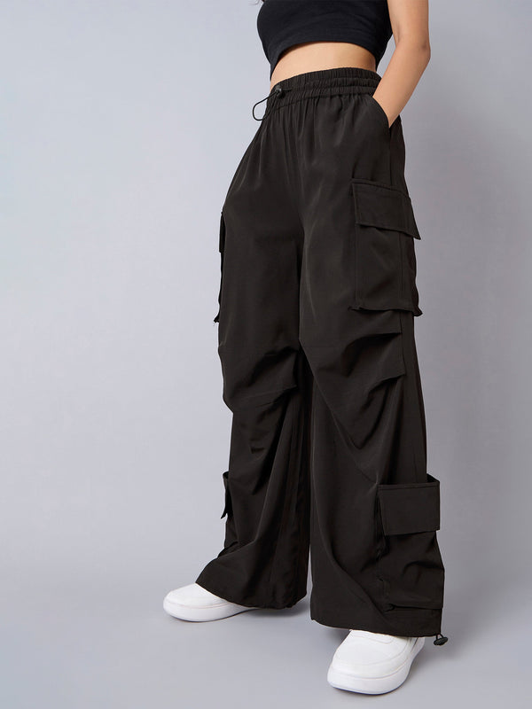 Lyush Girls Black Multi Pockets Parachute Cargos - Distacart