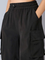 Thumbnail for Lyush Girls Black Multi Pockets Parachute Cargos - Distacart