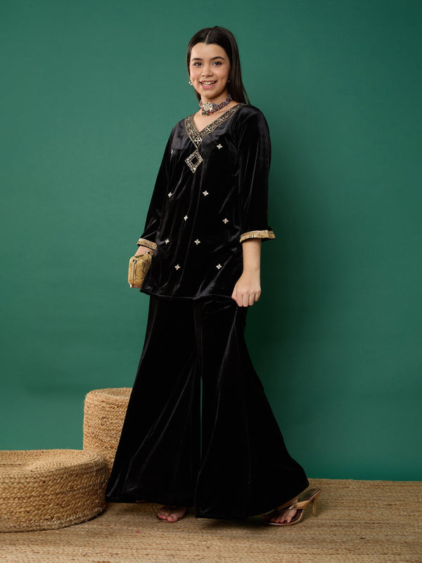 Lyush Girl Black Velvet Kali Palazzos - Distacart