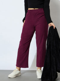 Thumbnail for Lyush Girl Maroon Corduroy Paper Bag Waist Pants