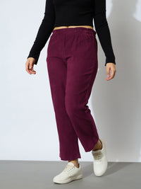 Thumbnail for Lyush Girl Maroon Corduroy Paper Bag Waist Pants