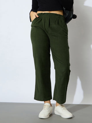 Lyush Girl Olive Corduroy Paper Bag Waist Pants - Distacart