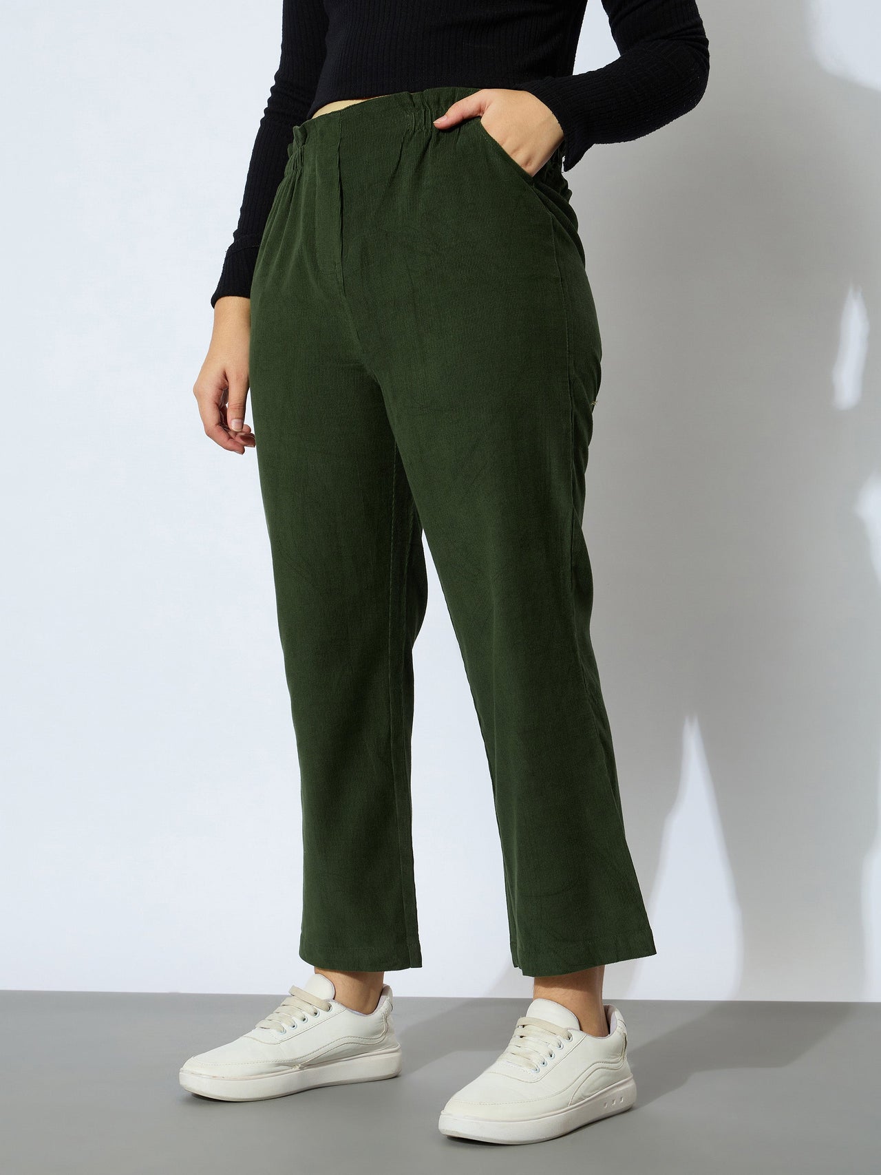 Lyush Girl Olive Corduroy Paper Bag Waist Pants