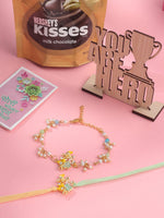 Thumbnail for NVR Set of 2 Multicolor Gold Toned Radha Krishna Beaded Bhaiya Bhabhi Rakhi Combo