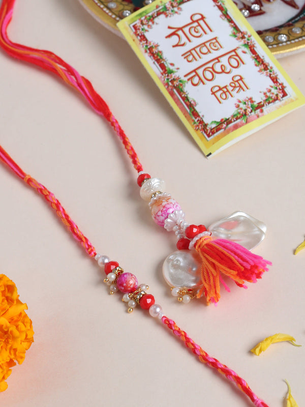 NVR Set of 2 Multicolor Artificial Stones & Beads Bhaiya Bhabhi Rakhi with Roli Chawal Chandan & Mishri
