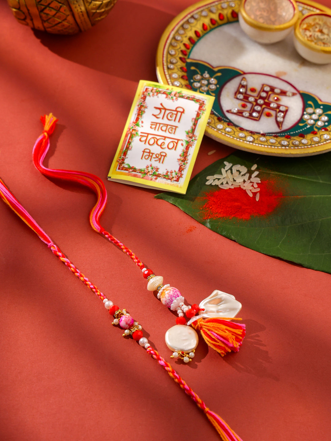 NVR Set of 2 Multicolor Artificial Stones & Beads Bhaiya Bhabhi Rakhi with Roli Chawal Chandan & Mishri