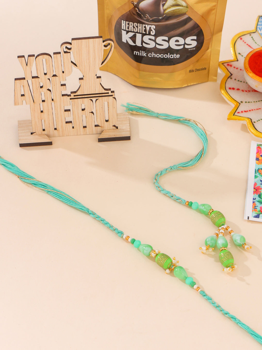 NVR Set of 2 Green Artificial Beads Bhaiya Bhabhi Rakhi, Combo for Rakshabandhan - Distacart