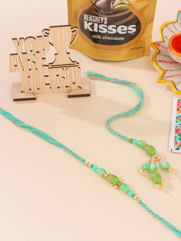 NVR Set of 2 Green Artificial Beads Bhaiya Bhabhi Rakhi, Combo for Rakshabandhan