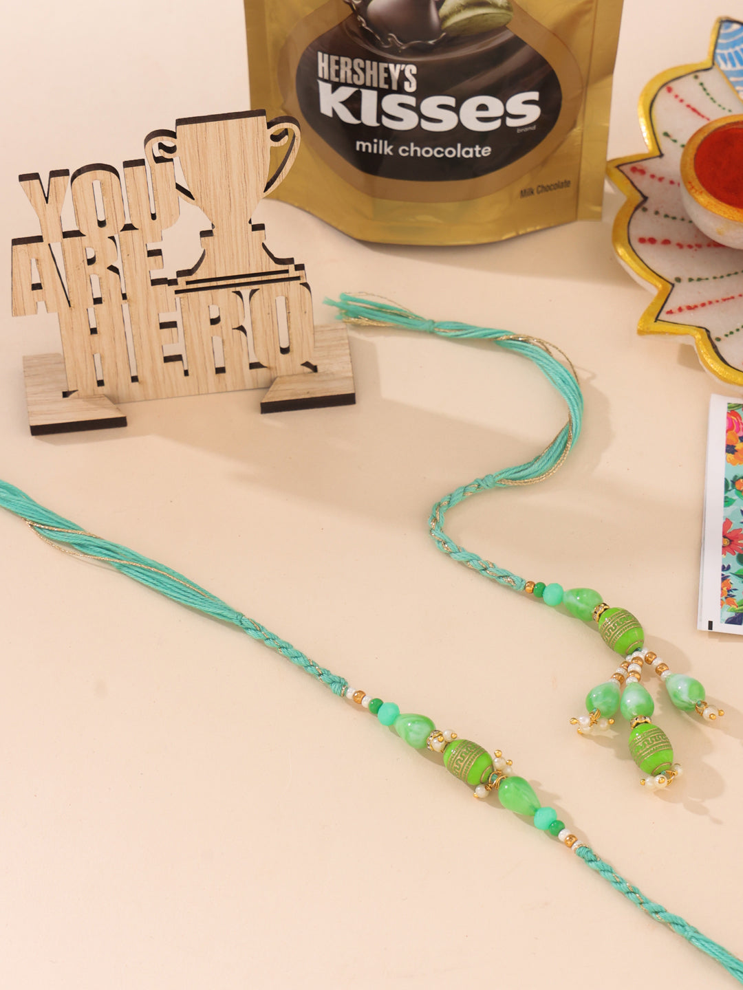 NVR Set of 2 Green Artificial Beads Bhaiya Bhabhi Rakhi, Combo for Rakshabandhan - Distacart