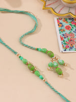 Thumbnail for NVR Set of 2 Green Artificial Beads Bhaiya Bhabhi Rakhi with Roli Chawal Chandan & Mishri