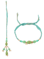 Thumbnail for NVR Set of 2 Green Artificial Beads Bhaiya Bhabhi Rakhi with Roli Chawal Chandan & Mishri