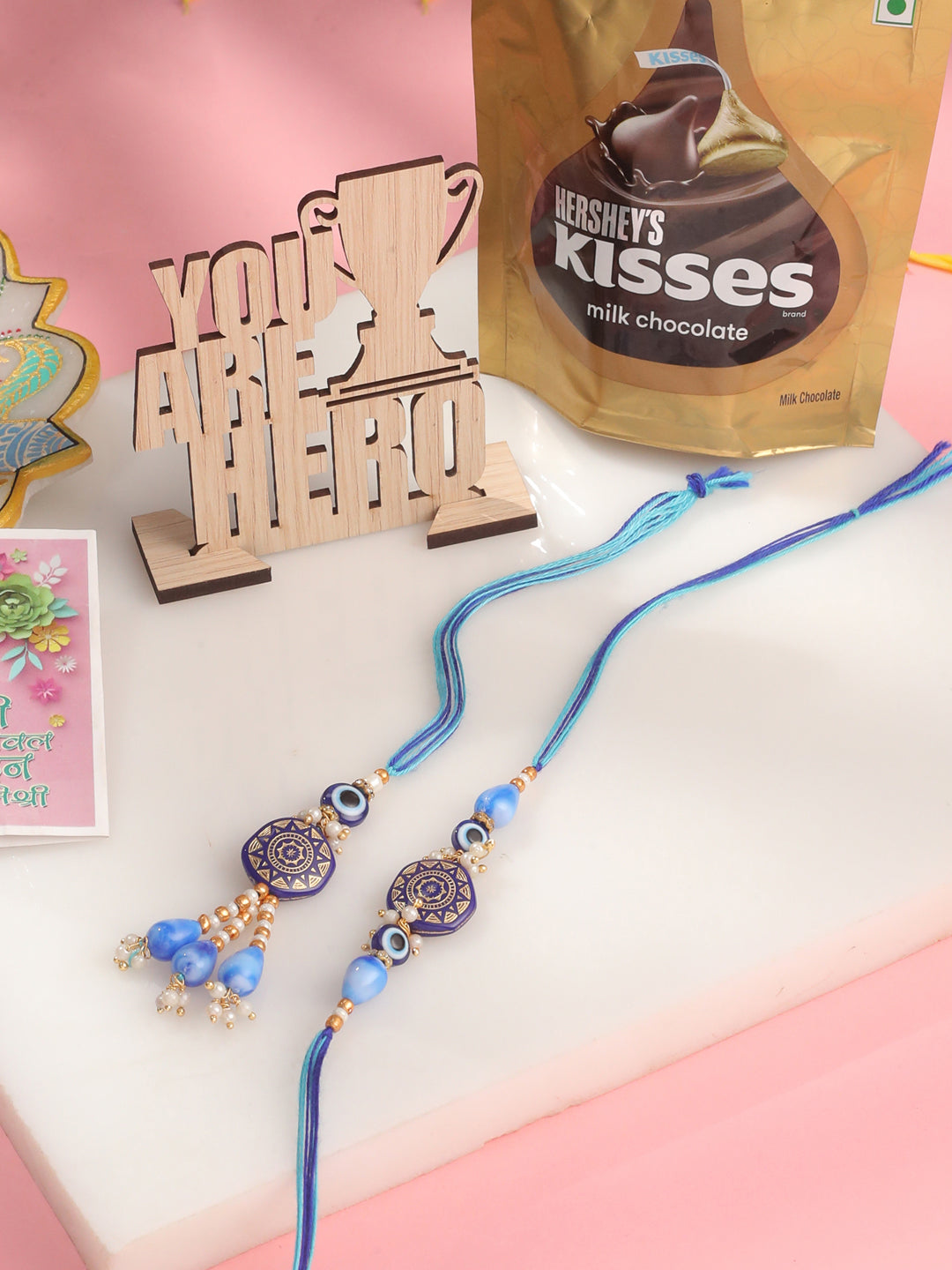 NVR Evil Eye Set of 2 Blue Artificial Beads Bhaiya Bhabhi Rakhi Combo - Distacart