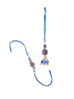 Thumbnail for NVR Evil Eye Set of 2 Blue Artificial Beads Bhaiya Bhabhi Rakhi with Roli Chawal Chandan & Mishri