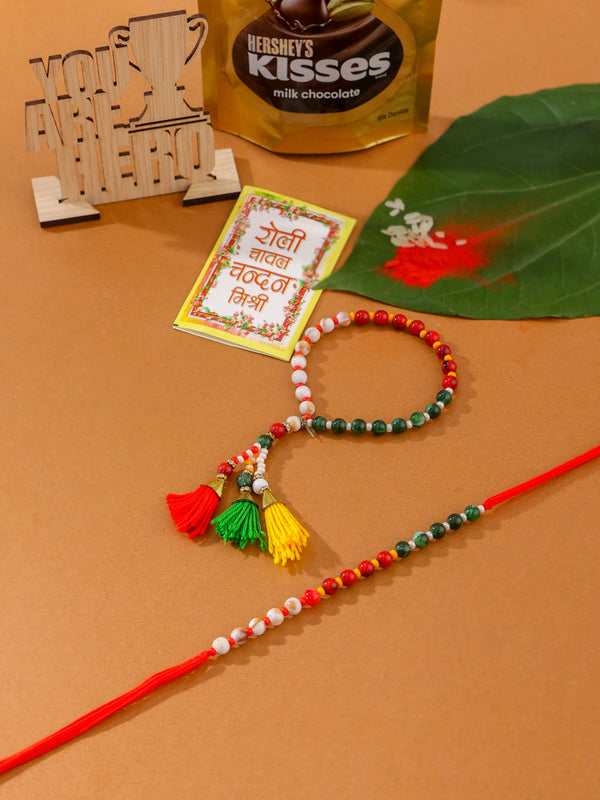 NVR Multicolor Artificial Beads Set of 2 Bhaiya Bhabhi Rakhi Combo