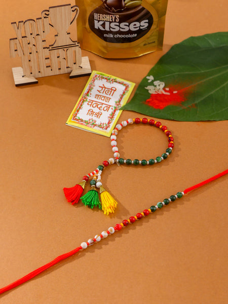NVR Multicolor Artificial Beads Set of 2 Bhaiya Bhabhi Rakhi Combo