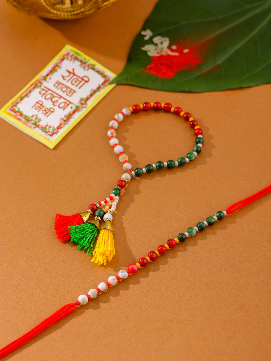 NVR Multicolor Artificial Beads Set of 2 Bhaiya Bhabhi Rakhi with Roli Chawal Chandan & Mishri - Distacart