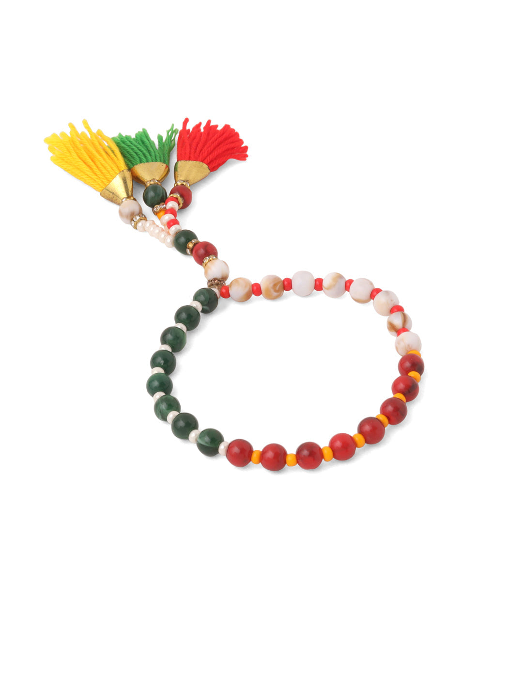 NVR Multicolor Artificial Beads Set of 2 Bhaiya Bhabhi Rakhi with Roli Chawal Chandan & Mishri