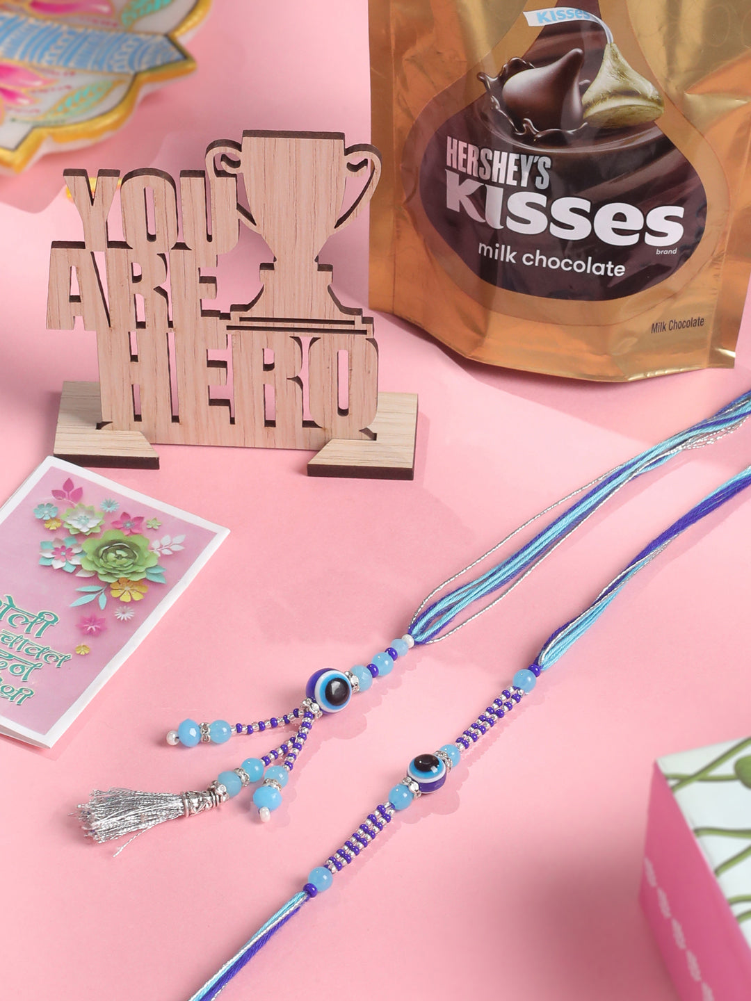 NVR Set of 2 Blue Evil Eye Artificial Beads Bhaiya Bhabhi Rakhi Combo - Distacart