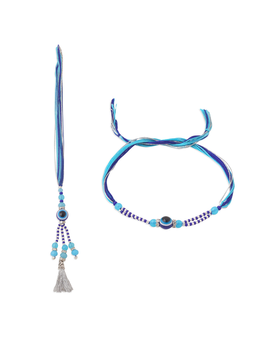 NVR Set of 2 Blue Evil Eye Artificial Beads Bhaiya Bhabhi Rakhi Combo - Distacart