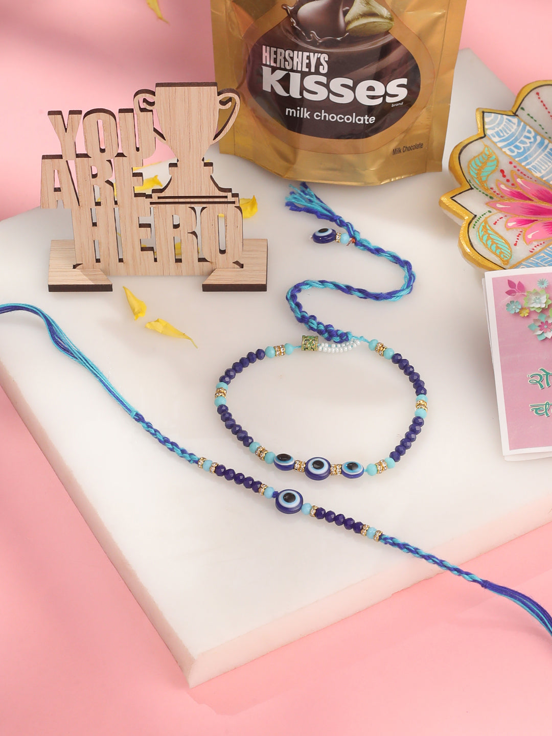 NVR Set of 2 Blue Evil Eye Artificial Beads Bhaiya Bhabhi Rakhi Combo - Distacart