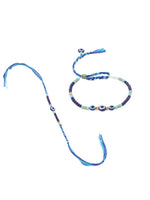 Thumbnail for NVR Set of 2 Blue Evil Eye Artificial Beads Bhaiya Bhabhi Rakhi with Roli Chawal Chandan & Mishri