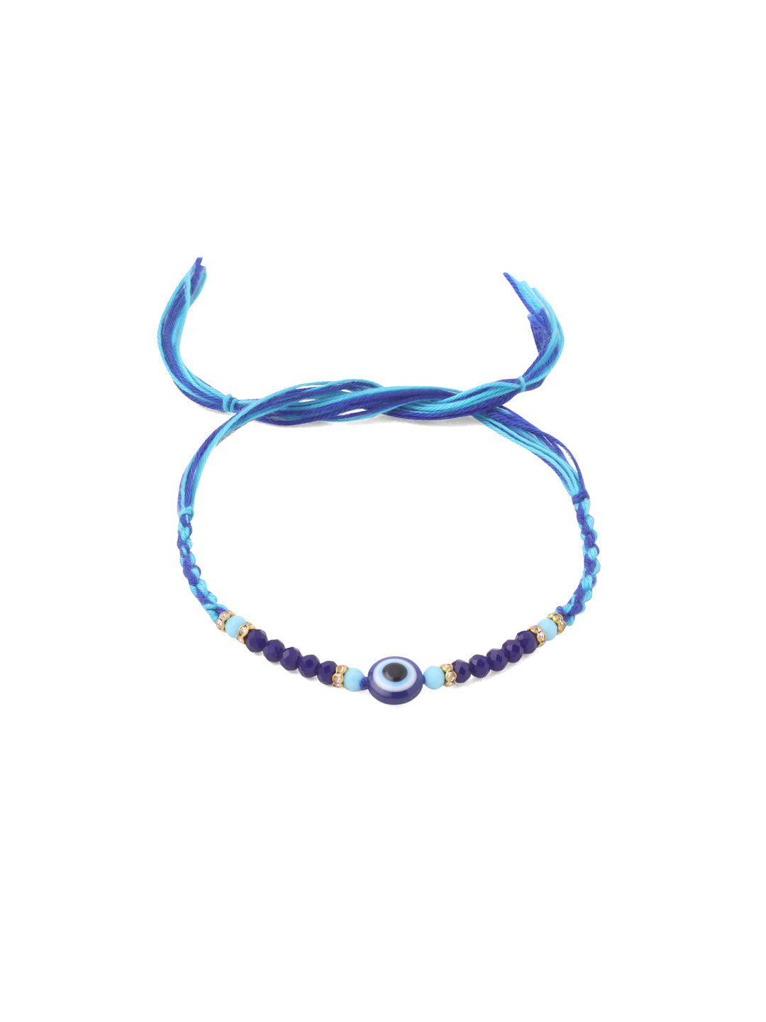 NVR Set of 2 Blue Evil Eye Artificial Beads Bhaiya Bhabhi Rakhi with Roli Chawal Chandan & Mishri