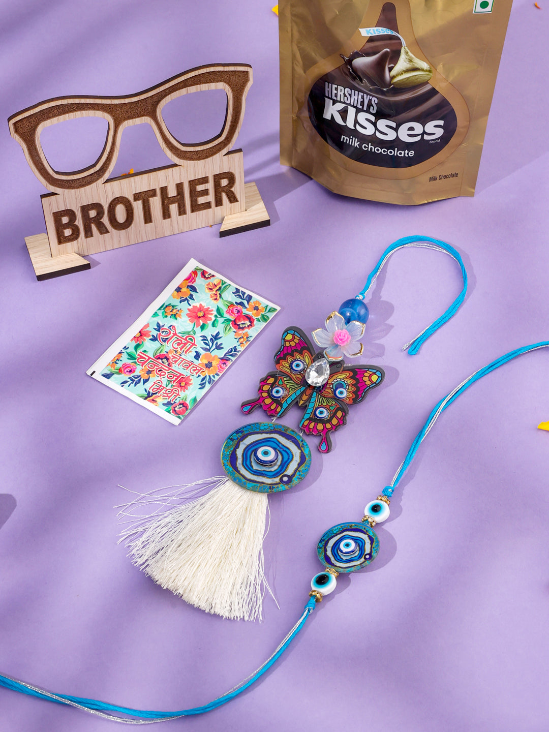 NVR Blue Evil Eye Artificial Beads Set of 2 Bhaiya Bhabhi Rakhi Combo - Distacart