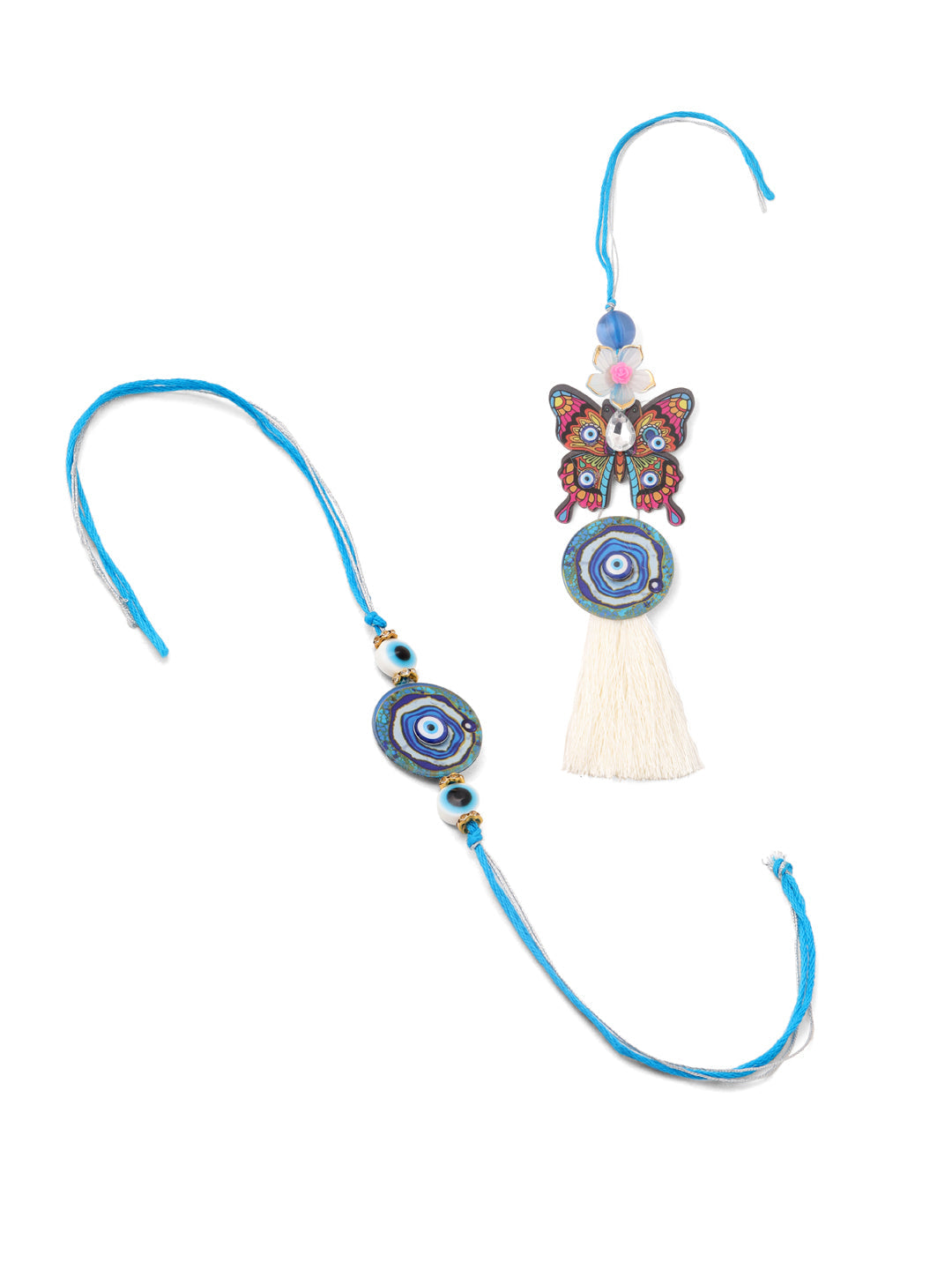 NVR Blue Evil Eye Artificial Beads Set of 2 Bhaiya Bhabhi Rakhi Combo - Distacart