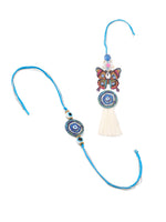 Thumbnail for NVR Blue Evil Eye Artificial Beads Set of 2 Bhaiya Bhabhi Rakhi Combo