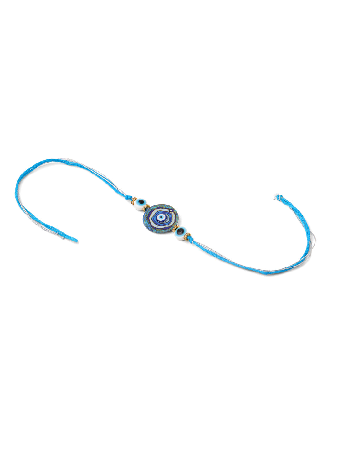 NVR Blue Evil Eye Artificial Beads Set of 2 Bhaiya Bhabhi Rakhi Combo