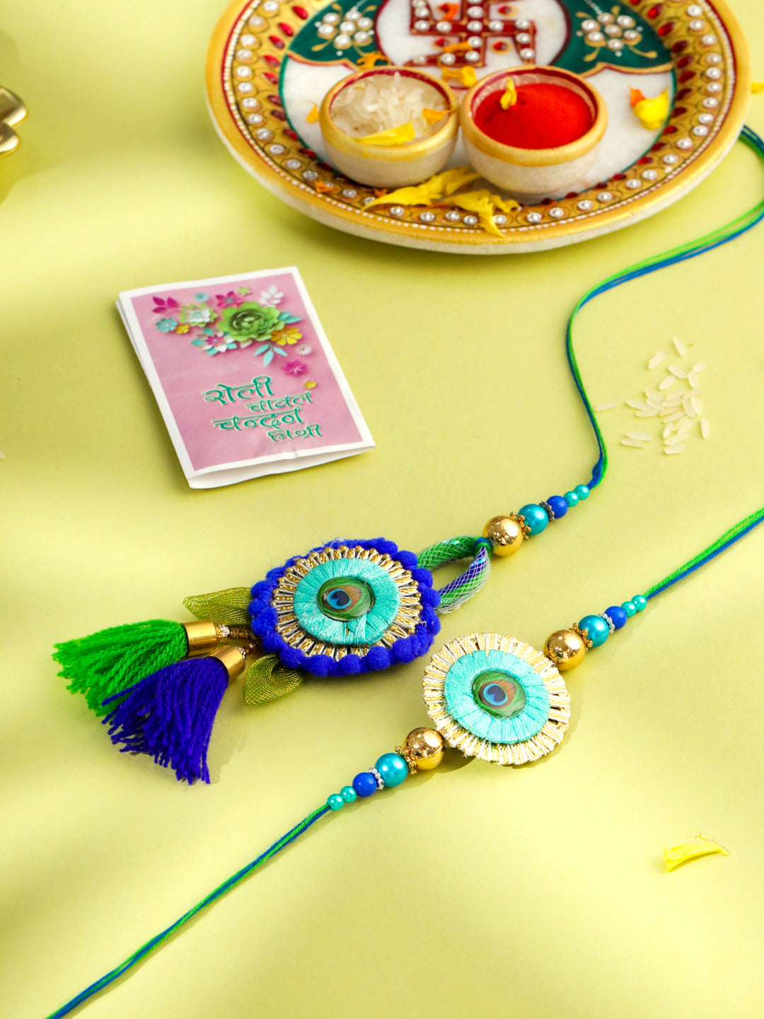 NVR Set of 2 Multicolor Artificial Beads Bhaiya Bhabhi Rakhi with Roli Chawal Chandan & Mishri - Distacart