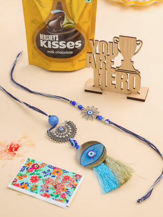 NVR Set of 2 Blue Evil Eye Artificial Beads Bhaiya Bhabhi Rakhi Combo - Distacart