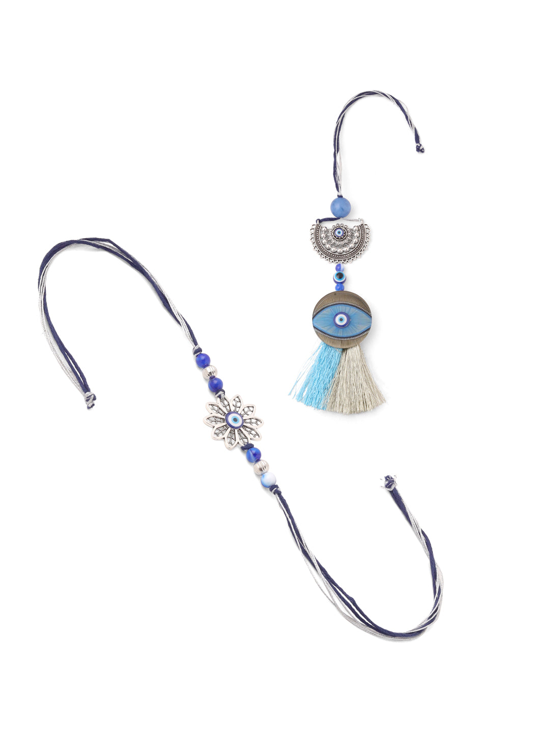 NVR Set of 2 Blue Evil Eye Artificial Beads Bhaiya Bhabhi Rakhi Combo - Distacart