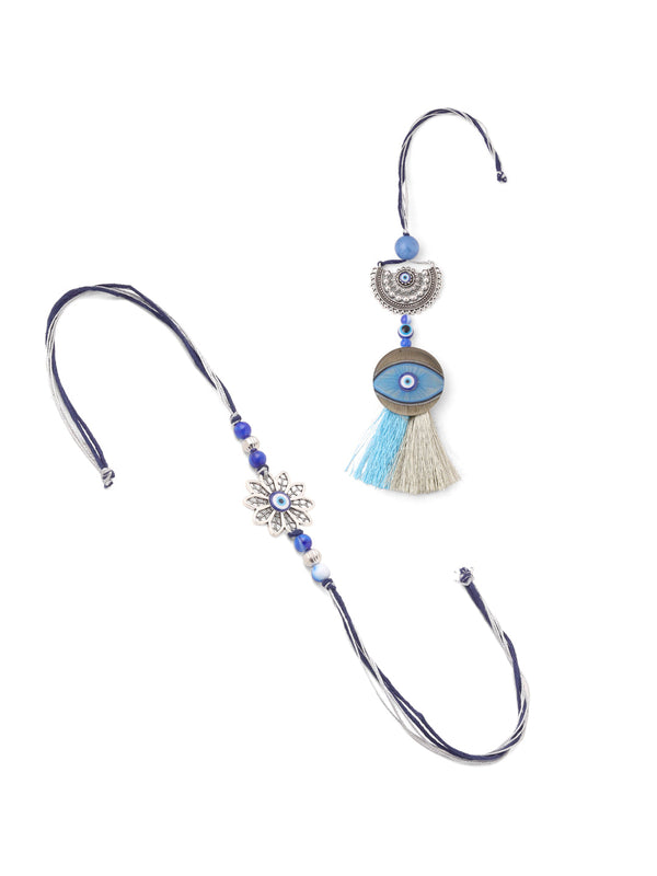 NVR Set of 2 Blue Evil Eye Artificial Beads Bhaiya Bhabhi Rakhi Combo