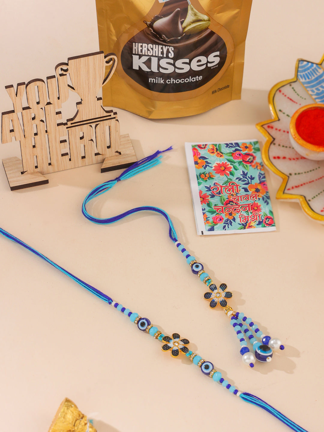 NVR Set of 2 Blue Artificial Beads Evil Eye Bhaiya Bhabhi Rakhi Combo - Distacart