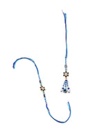Thumbnail for NVR Set of 2 Blue Artificial Beads Evil Eye Bhaiya Bhabhi Rakhi with Roli Chawal Chandan & Mishri